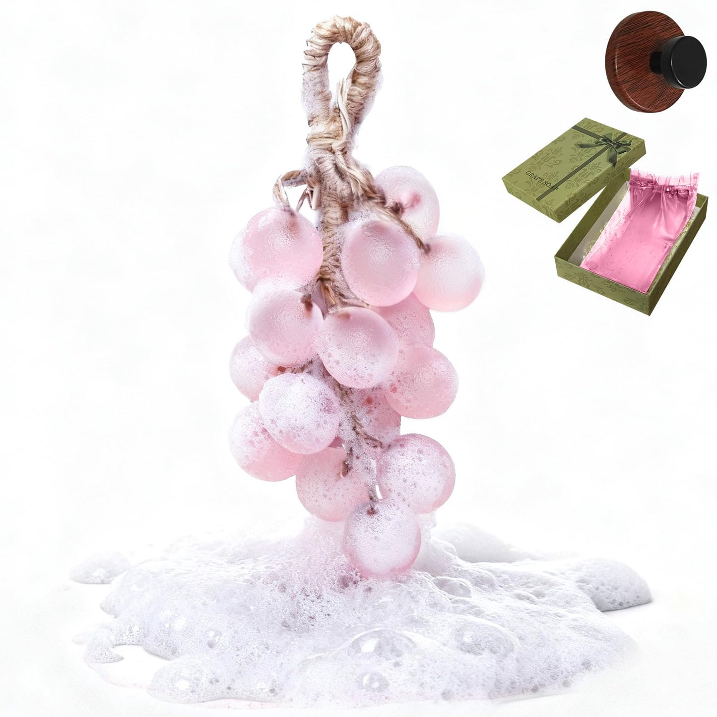 Vipxsa Grape Soap on a Rope, Grape-Shaped Decorative Handmade Soap with Light Fragrance, Enhances Bathroom Decor, Aesthetic Display & Gentle Hand Wash for Holiday & Housewarming Gifts (1, Pink)