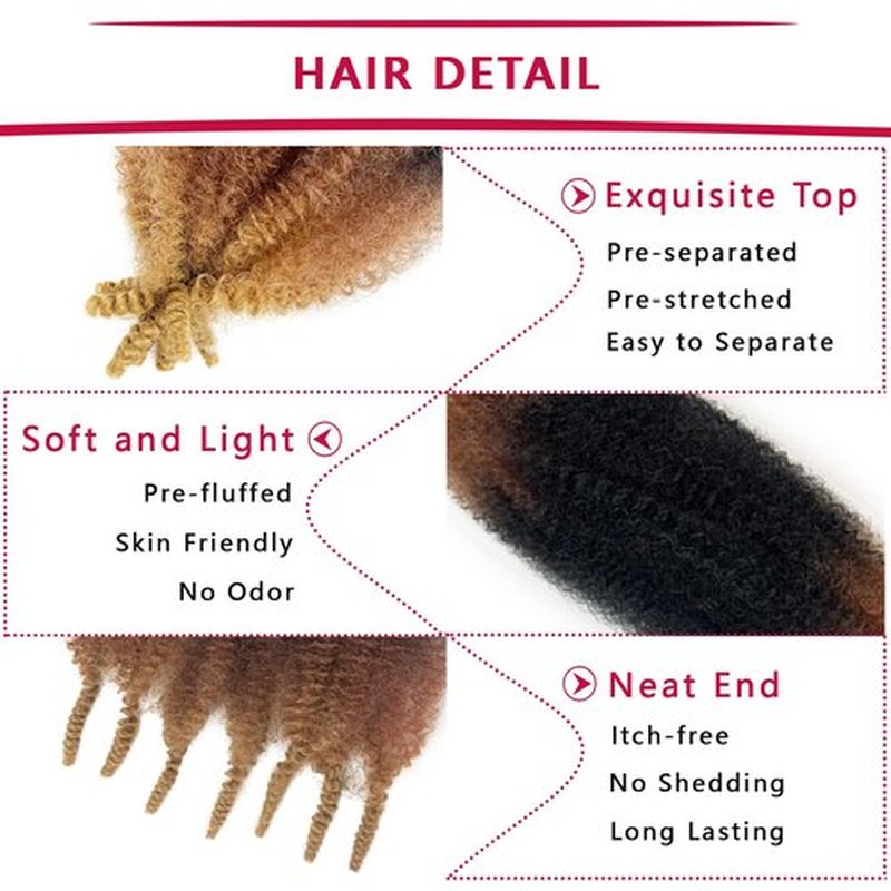 1B/30/27 Afro Spring Twist Hair 8 Packs Marley Twist Braiding Hair 12 Inch Marley Hair Three Tone Ombre Cuban Twist Hair Synthetic Pre-Fluffed Kinky Twist Hair Exrension for Distressed Faux locs Hair
