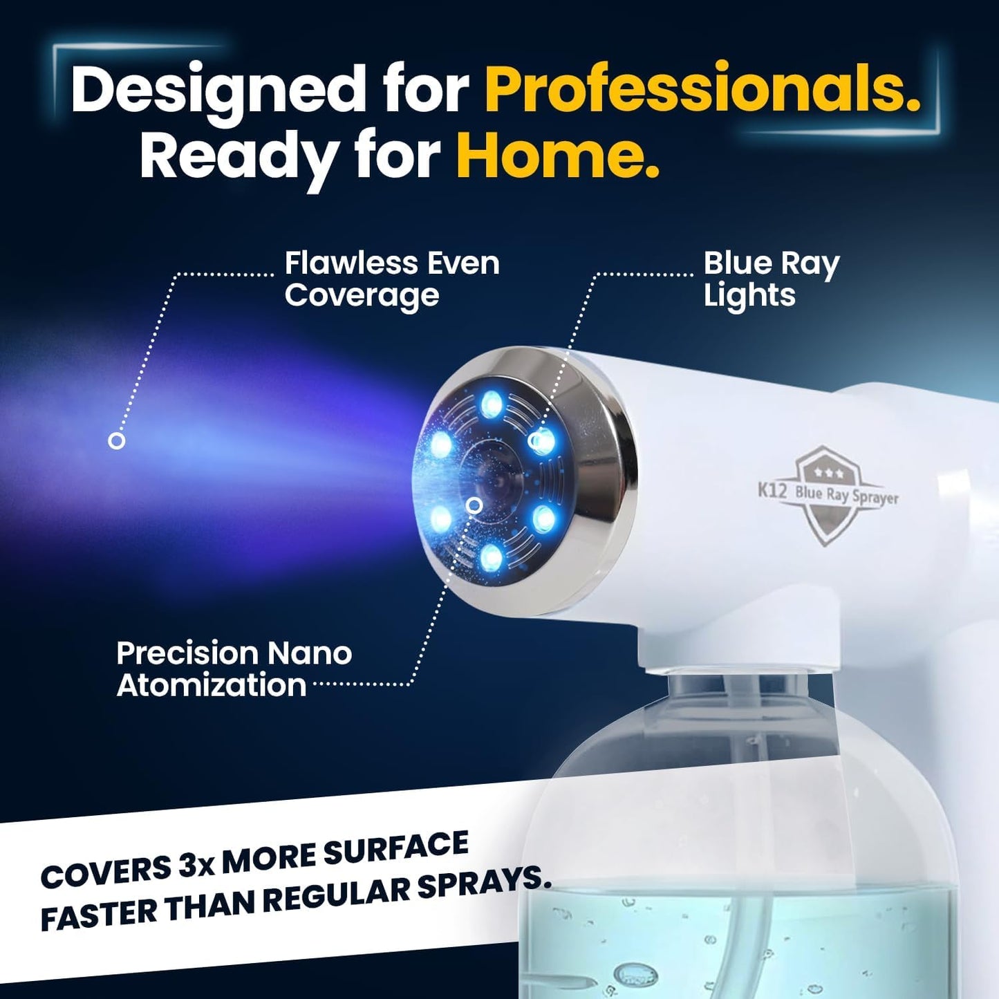 Professional K12 Nano Spray Gun with Blue Light, Atomizer Sprayer & Nano Steam, Cordless & Rechargeable Barber Spray Gun for Fine Mist Sprayer, Handheld & Portable for Home, Salon, Office & Travel Use
