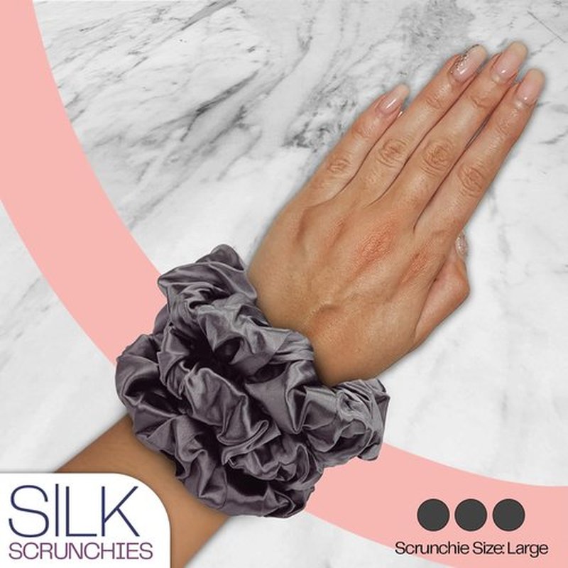 Celestial Silk Mulberry Silk Scrunchies for Hair (Charcoal)