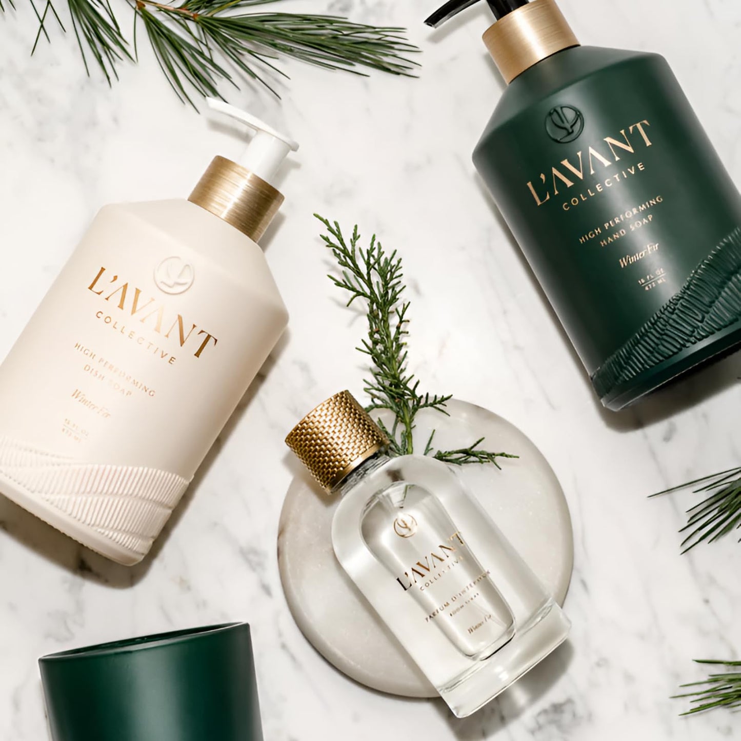 L'AVANT Collective Hand Soap & Dish Soap Winter Fir | High Performing Formula Luxurious Ingredients Soft & Smooth Hands & Dishes | 2 Glass Bottles Kitchen Accessories Home Decor Hostess Gifts