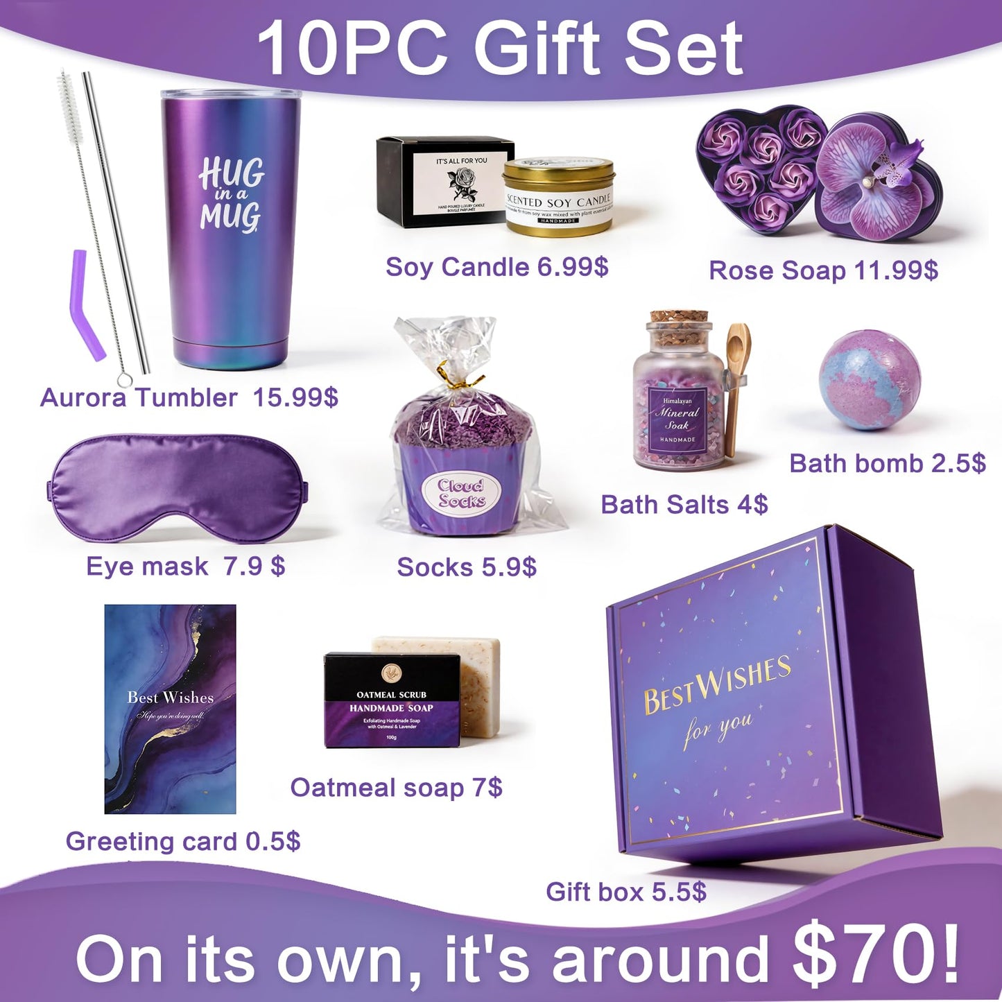 Gift Baskets for Women, Birthday Gifts for Women,Self Care,Lavender Spa Gift Set,Care Package,Get Well ,Spa Gifts Ideas for women, Friend,sister,Mom,Purple (10, classic, Aurora Dark Purple)