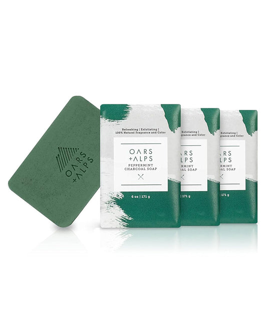 Oars + Alps Blue Charcoal Exfoliating Men's Bar Soap, Dermatologist Tested and Made with Clean Ingredients, Travel Size, 3 Pack, 6 Oz Each