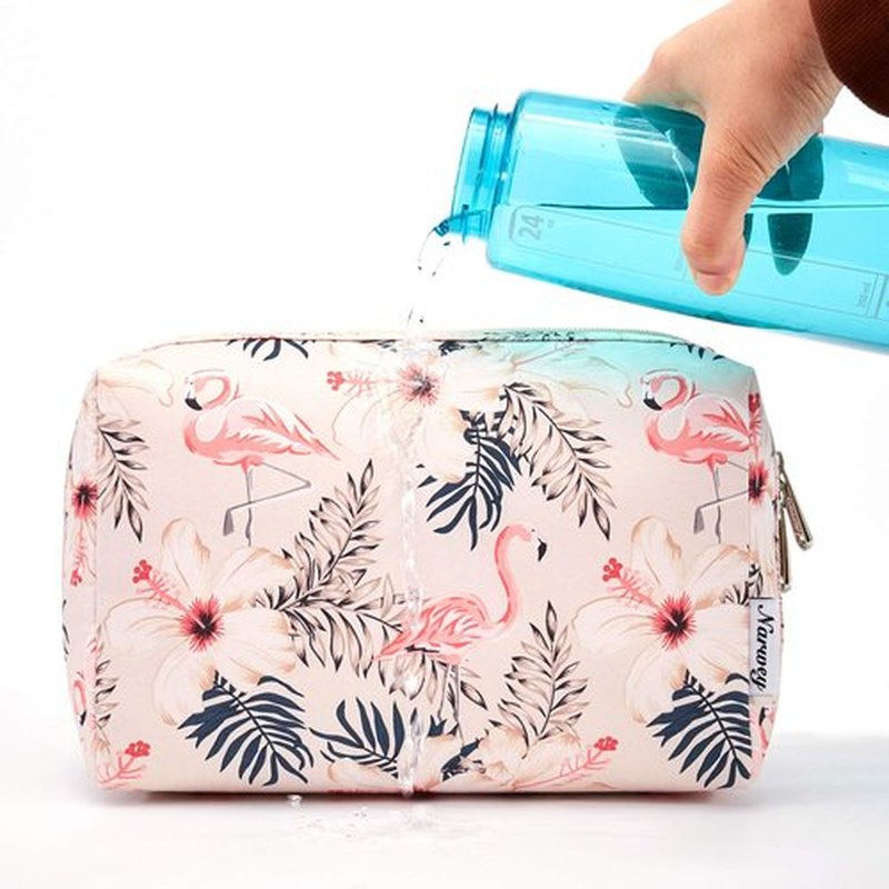Large Makeup Bag Zipper Pouch Travel Cosmetic Organizer for Women (Large, Beige Bird)