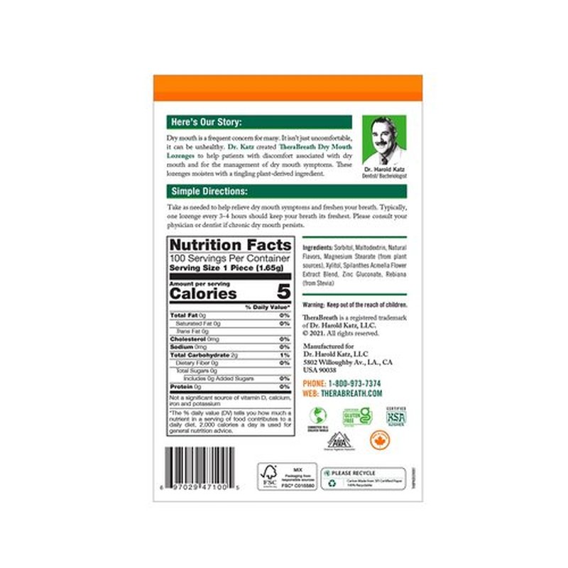 TheraBreath Dry Mouth Lozenges, Mandarin Mint, 100 Count (Pack of 2) & 24 Count Sugar-Free Dentist Formulated for Dry Mouth Relief