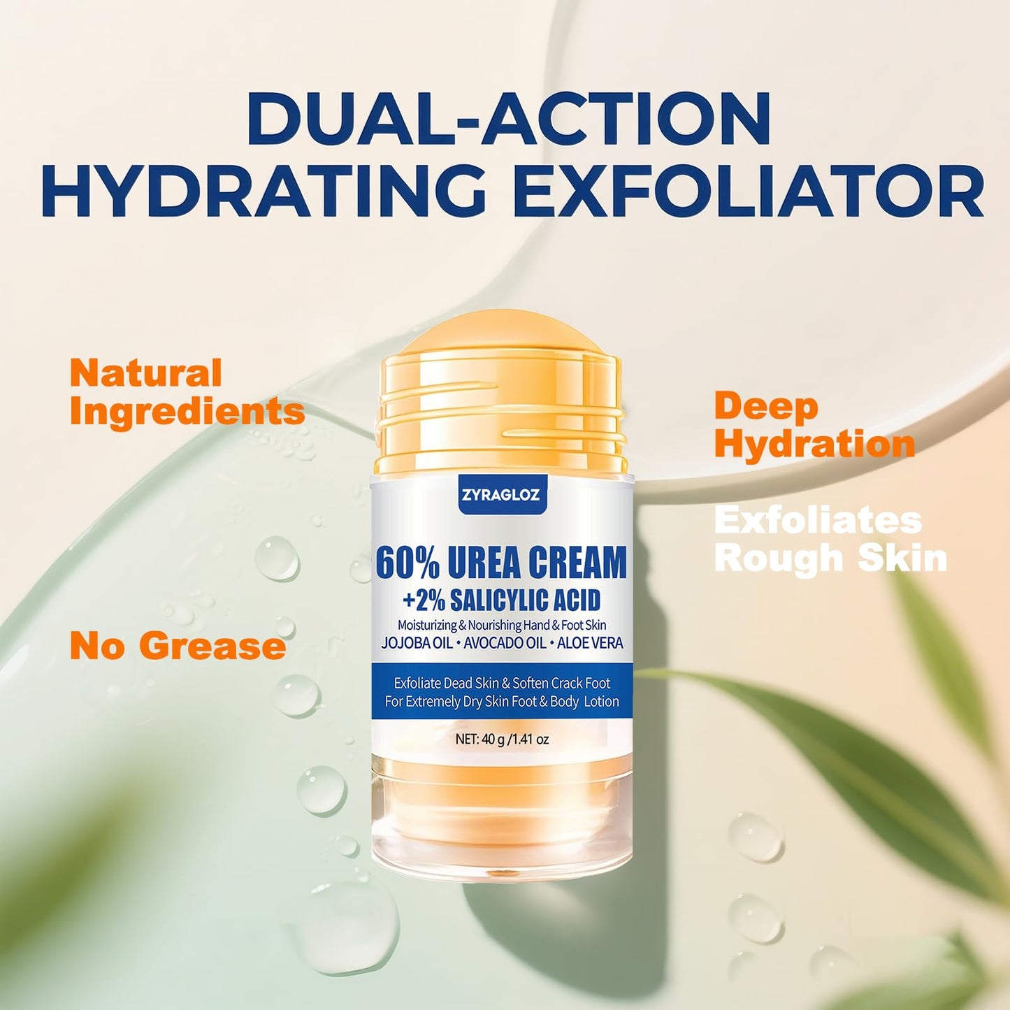ZyraGloz Urea Cream Stick 60% plus Salicylic Acid 2%, Maximum Strength Urea Foot Cream for Dry Cracked Heels, Feet Callus Remover, Hands Knees Exfoliating Dead Skin, Softening Skin Moisturizer Lotion