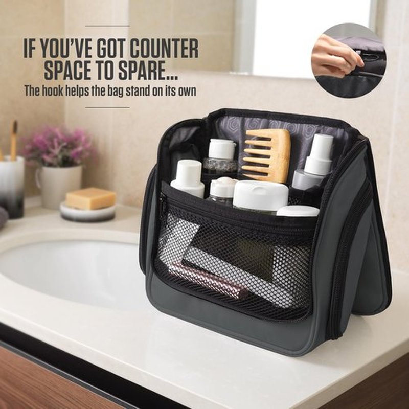 VENTURE 4TH Hanging Travel Toiletry Bag for Women & Men - Travel Organizer with Expandable Compartments & Removable Clear Pouch for Toiletries (Shadow Gray)
