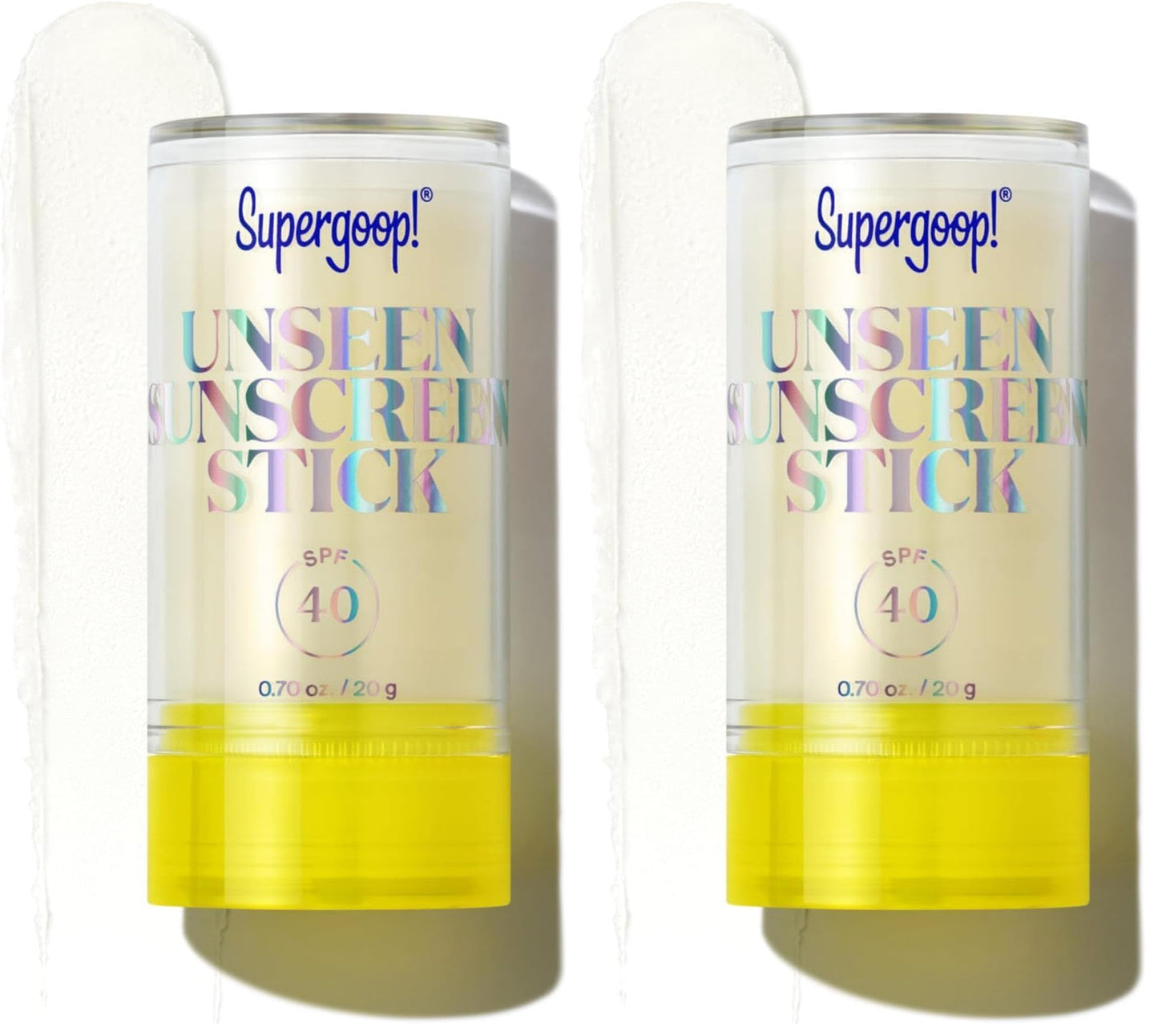 Supergoop! Unseen Sunscreen Stick - SPF 40 - Clear & Invisible Sun Protection - Broad Spectrum Face Sunscreen - Glides Over Makeup - Natural Finish - For All Skin Types - 0.7 fl oz (Pack of 2)