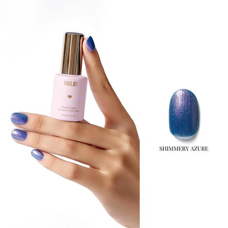 NAILOG Gel Nail Polish Set - 4 Colors Top Coat Color Gel Base 3-In-1 Soak Off UV Gel Polish Kit for Home DIY & Birthday Gifts for Women | Deep Blue, Shimmery Blue, Duochrome, Holographic