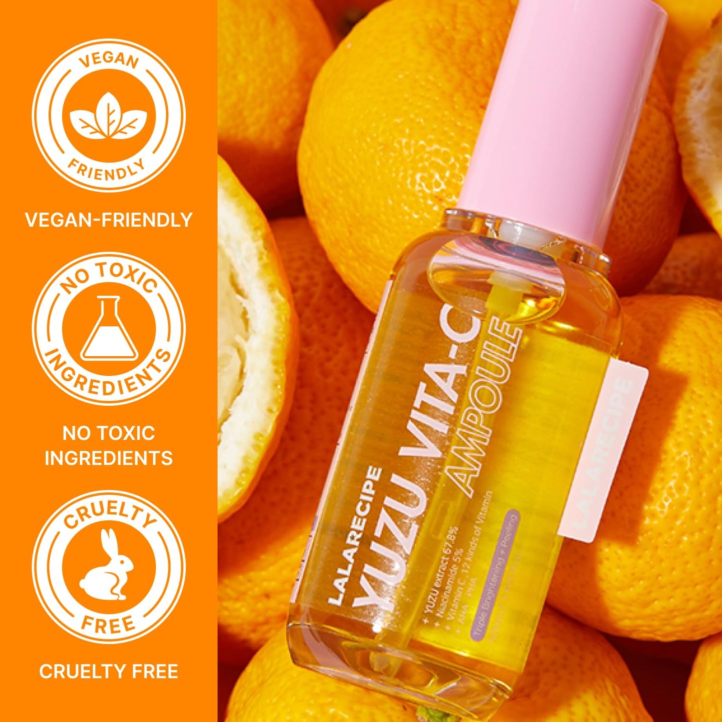 LALARECIPE Yuzu Vitamin C Serum with Niacinamide 5% & AHA, Korean Skin Care for Face, Hydrating Facial Serum for Uneven Skin Tone & Dark Spots (1.69 Fl Oz / 50ml)