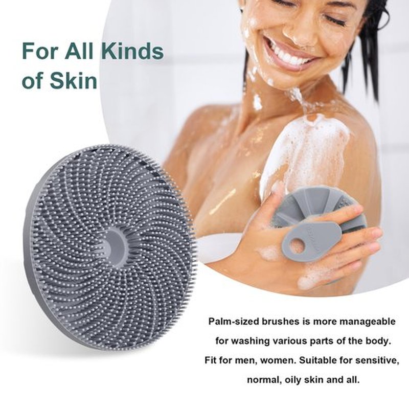 INNERNEED Food-Grade Silicone Body Scrubber Exfoliating & Massaging Shower Brush, More Hygienic Bathing Tool, for All Skin Types, Lathers Well, Longer Service Life (Black+Gray)