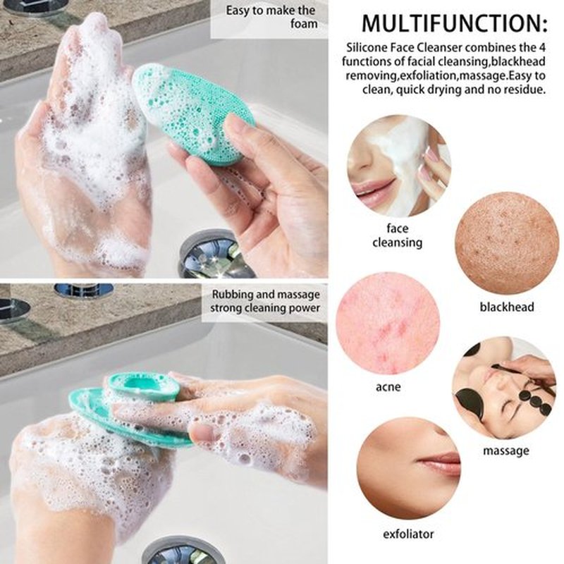 4 Pcs Silicone Face Scrubber, Beomeen Facial Cleansing Brush Soft Silicone Facial Exfoliation and Massage Brush Blackhead Scrubber for Men and Women (Green+ Blue+ Rose+ Pink)