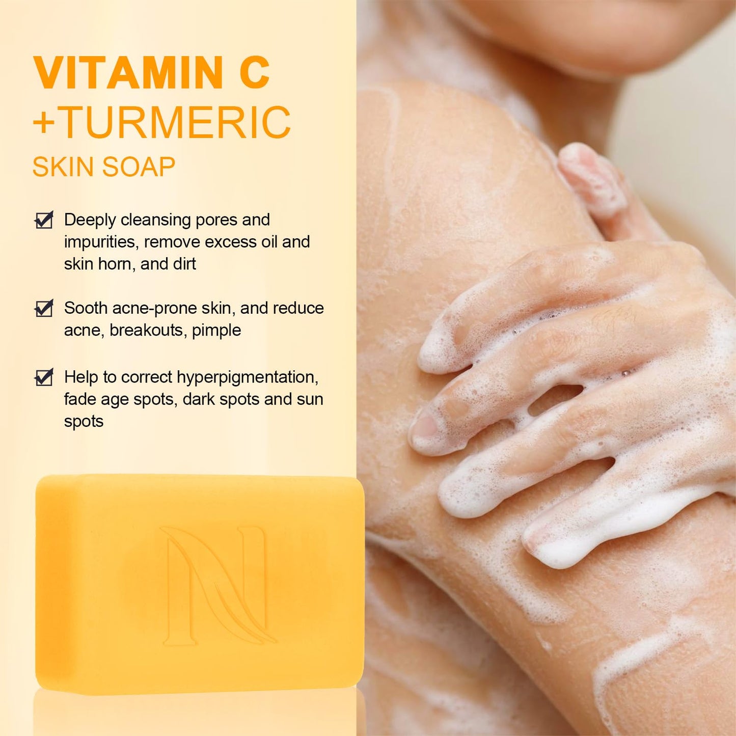 Neutriherbs Turmeric Soap for Face & Body(5.29 oz / 1 Bar),Brightening Vitamin C Soap Bar for Acne, Uneven Skin Tone, Cleansing Natural Soap