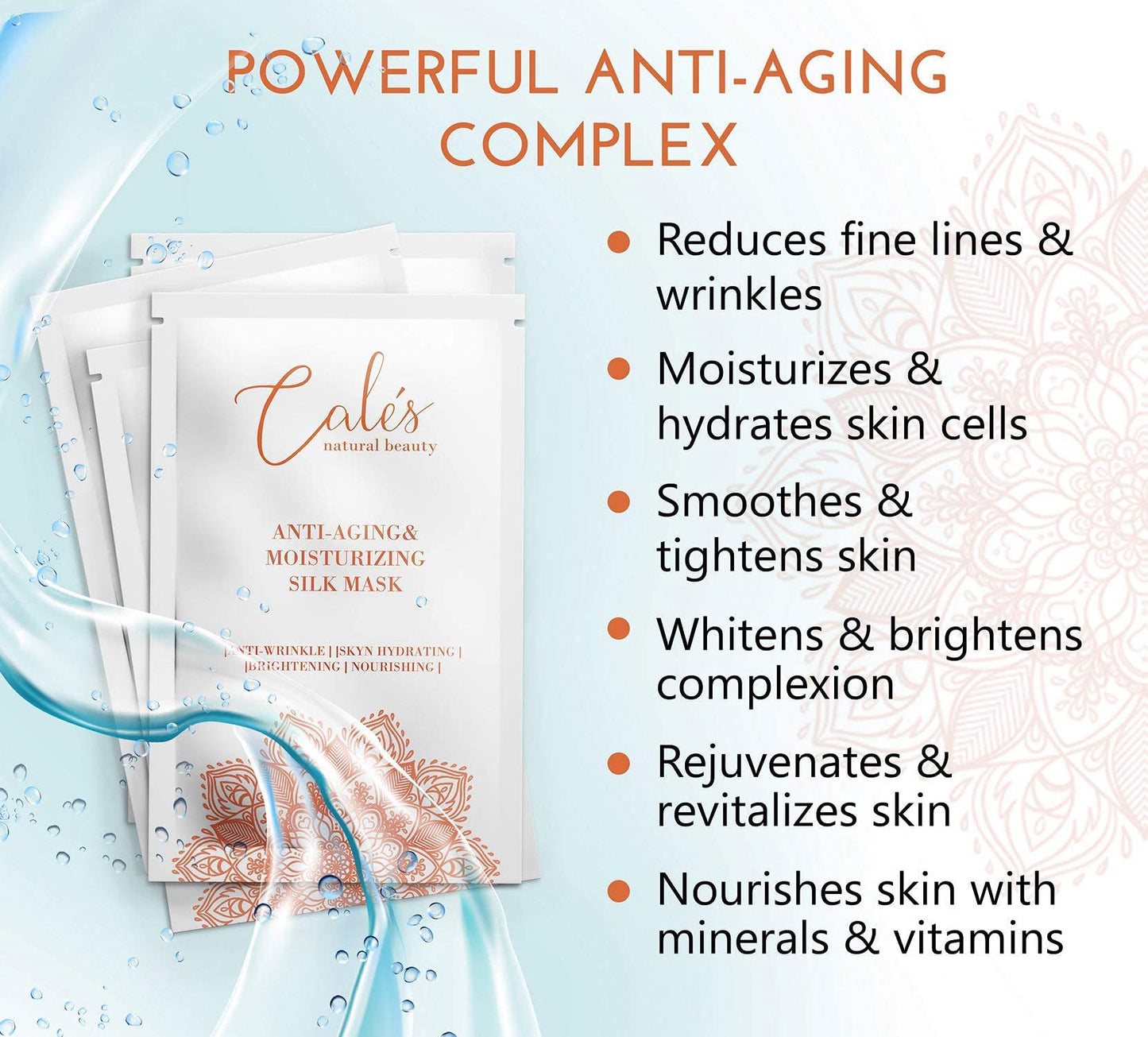 Calés Anti-Aging and Moisturizing Face Mask Set - Hydrating Face Masks for Women - 100% Cotton Face Mask Sheets for Skin Brightening and Nourishing - Hyaluronic Acid Sheet Masks (5 Pack)