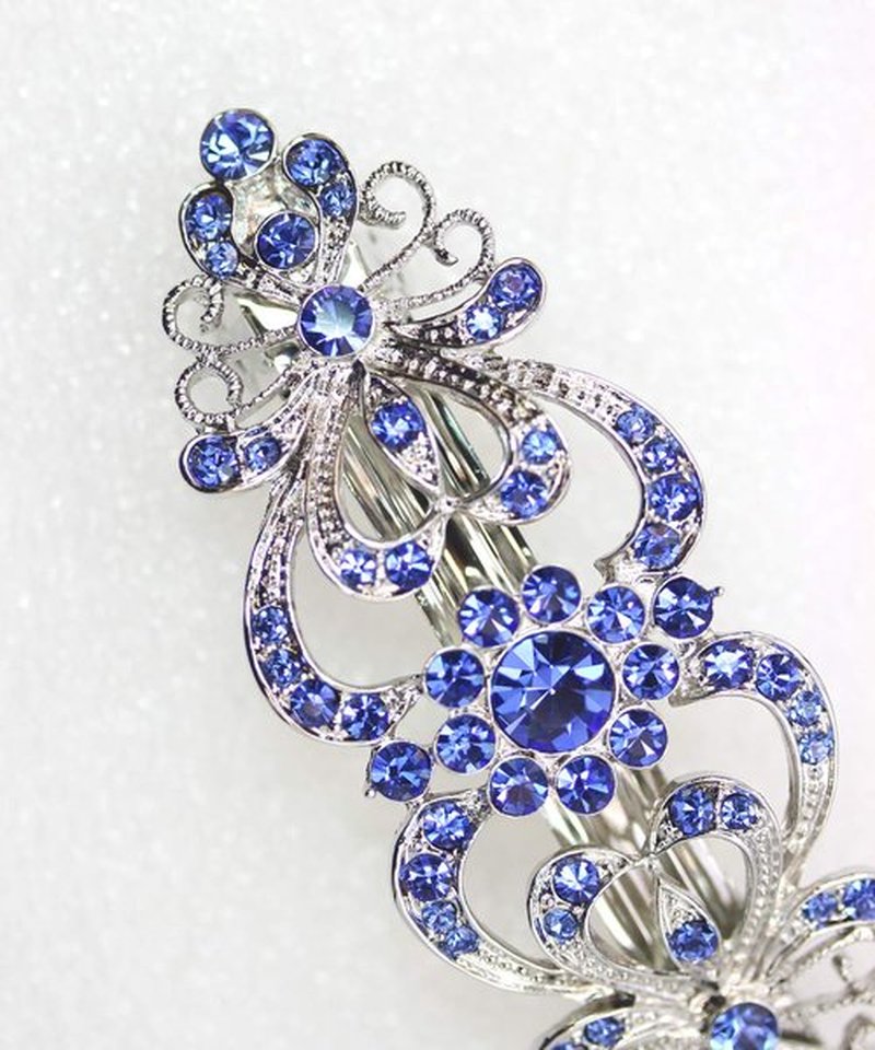 Faship Gorgeous Blue Crystal Hearts And Floral Hair Barrette