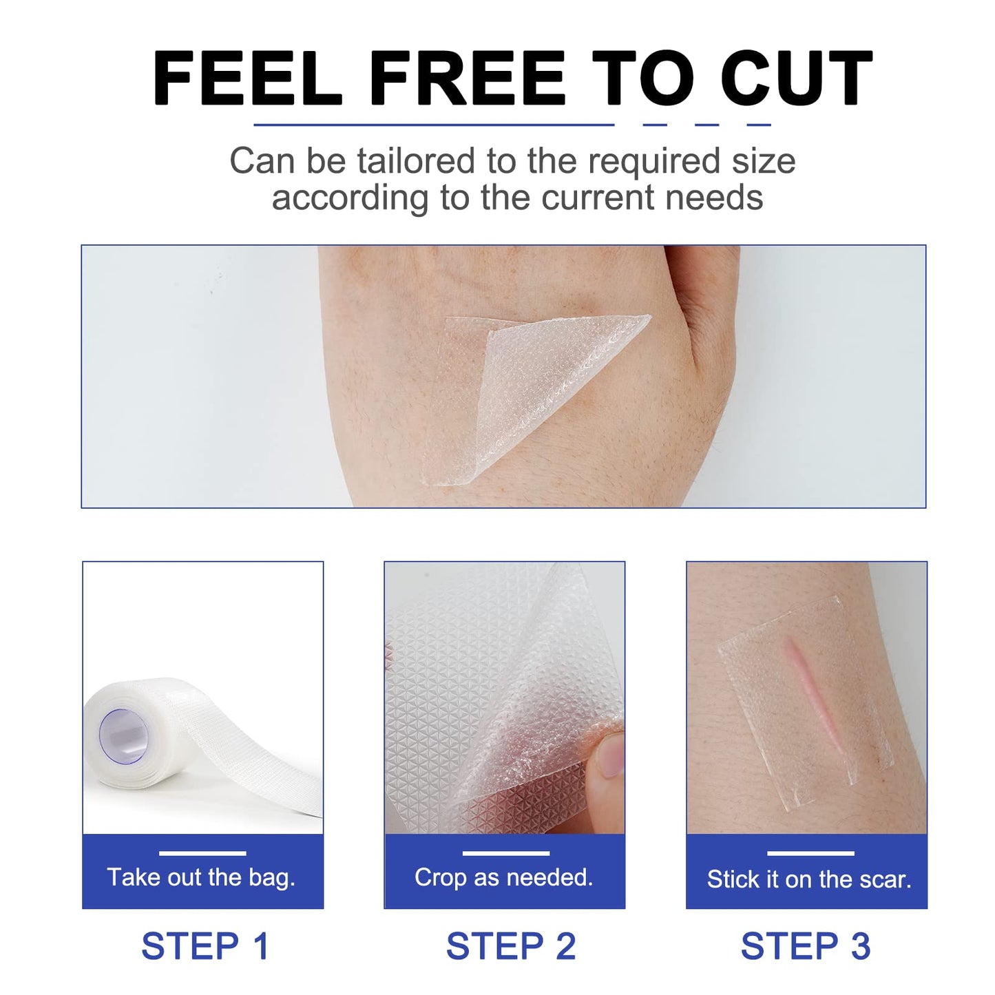 Silicone Scar Sheets (1.6” x 120”), Clear Gel Silicone Scar Tape, Invisible Medical Grade Scar Silicone Strips, Transparent Advanced Removal Scar Patches for C-Section, Keloids, Burn, Acne