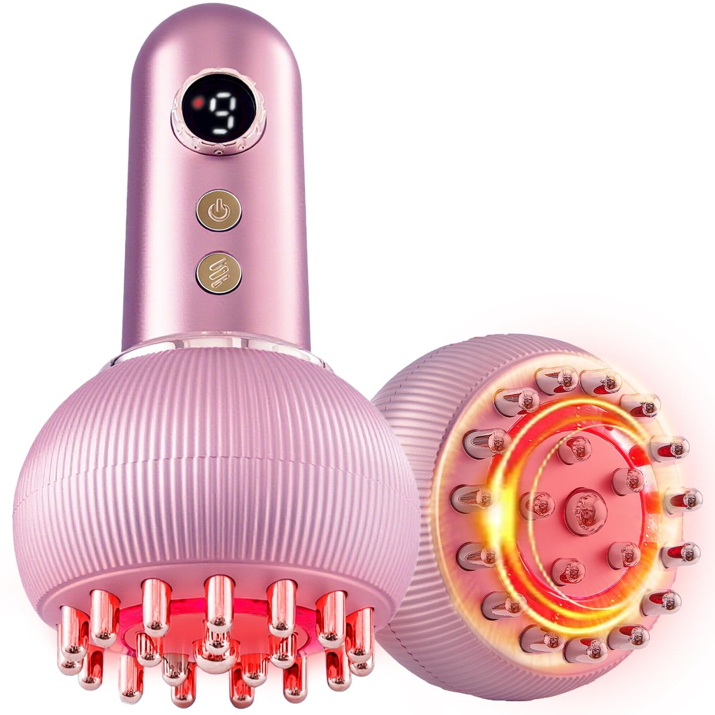 Lymphatic Drainage Massager & Anti Cellulite Massage Tool, Helps Reduce Stretch Marks & Cellulite, for Legs, Arms & Belly, Body Sculpting Machine with Microcurrent, Light, Heat & Vibration (Rose Gold)
