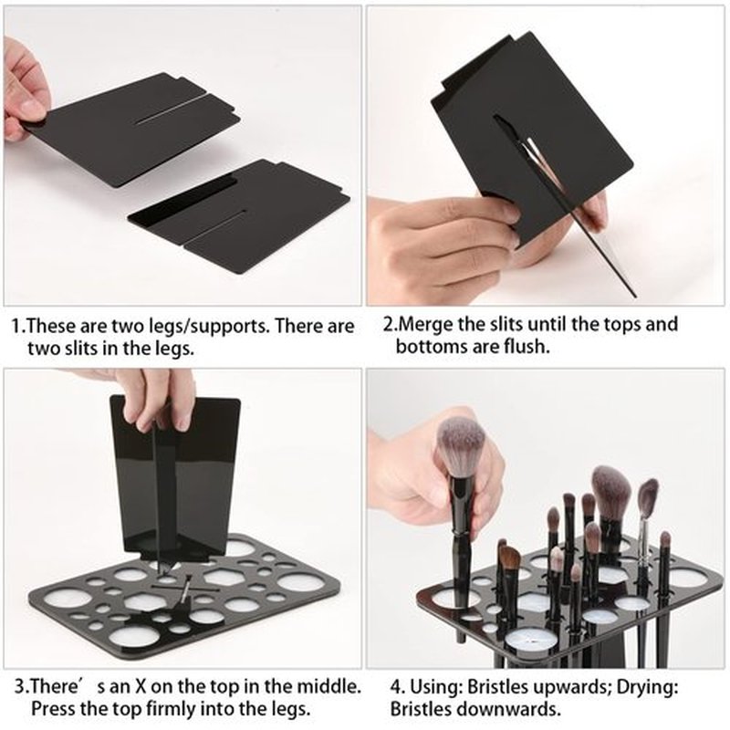 Luckyiren Brush Drying Rack, Brushes Dryer, Collapsible 28 Slot Acrylic Brush Holder Stand Tree Tray Support Display for Makeup Lovers Artist Nail Paint Brushes, Grey
