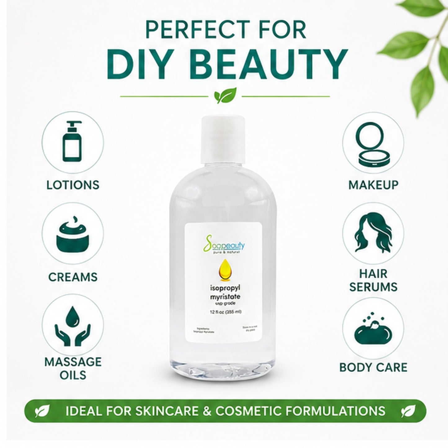 Soapeauty Isopropyl Myristate | Cosmetic Grade IPM | For Lotions, Creams, Soap Making, Hair Care, Fragrance Oils, Makeup Remover & DIY Beauty Formulations | 8 fl oz