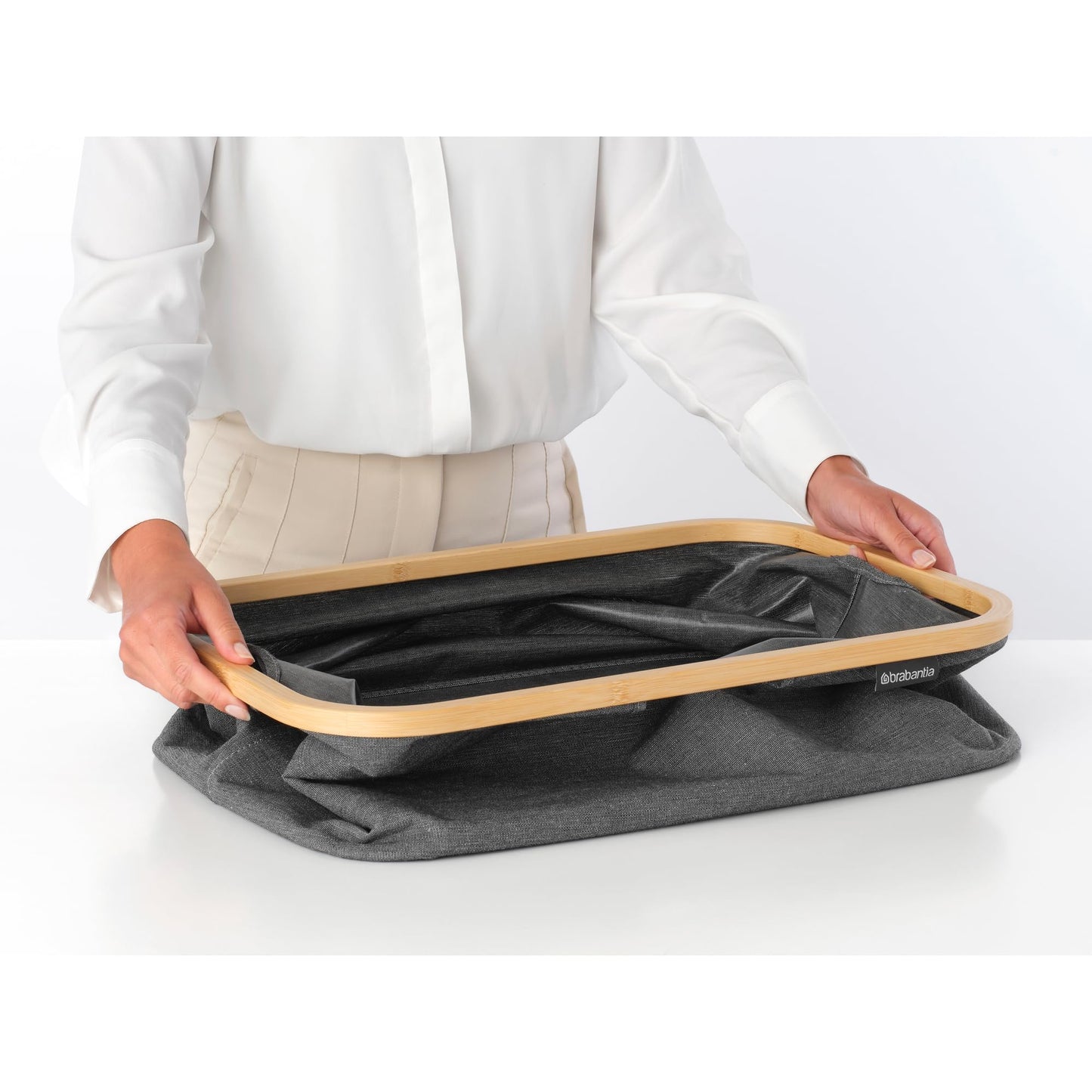 Brabantia - Foldable Laundry Basket 10.6 Gal - Water Resistant Hamper for Wet & Dry Laundry - Storage Basket for Clothes & Linen - Bamboo Rim for Easy Grip - Garment Washing - Pepper Black