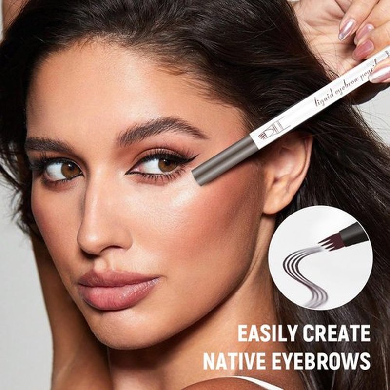 New Microblading Eyebrow Pen,3D Waterproof Eyebrow Pencil,2PCS Eyebrow Tattoo Pencil 4 Fork Tip Natural Fine Stroke Eyebrow Pen,Eye Brown Makeup Long-Lasting Magic Eyebrow Pen (Light Brown)