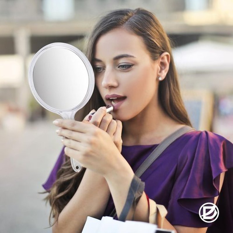 D Handheld Mirror with Handle - 5.4" W x 10.4" L Hand Mirror Large Doule Sided Magnifying Mirror 1X 2X Handle Makeup Mirror Acrylic Handheld Mirror Rounded Shape Transparent