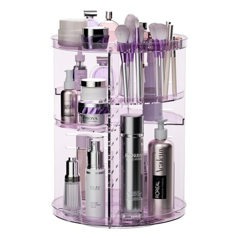 Rotating Makeup Organizer for Vanity, DIY Adjustable Tray Spinning Skincare Organizers Countertop, Cosmetic Display Case with Perfume Tray Brush Holder, Bathroom Desk Corner Storage Carousel Rack