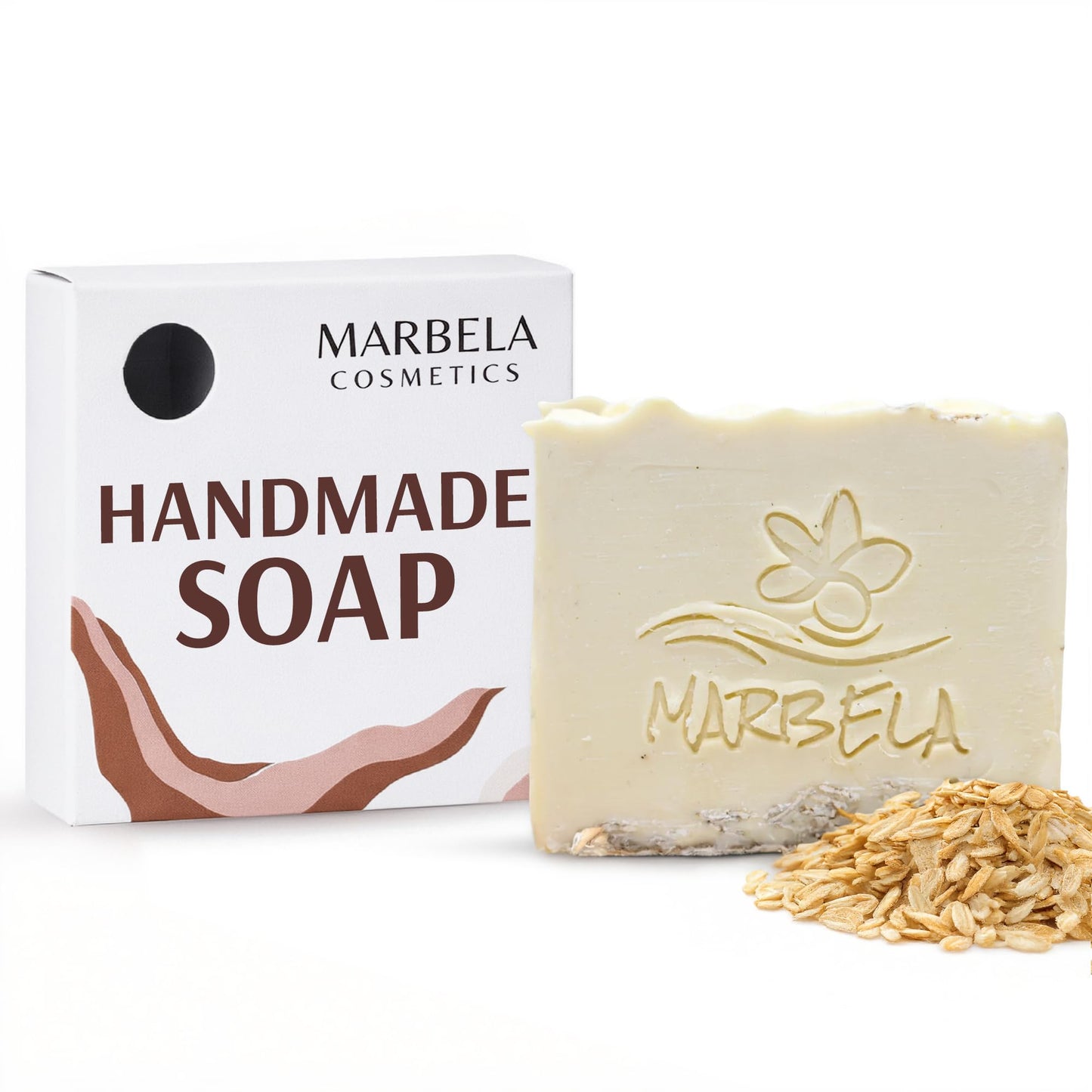 Marbela Cosmetics Natural Oats Handmade Soap Bar - Made in USA, Vegan Friendly, Palm Oil Free, Natural Bar Soap - Gentle Face & Body Soap for Daily Skin Care, Moisturizing & Nourishing - 3.5 oz