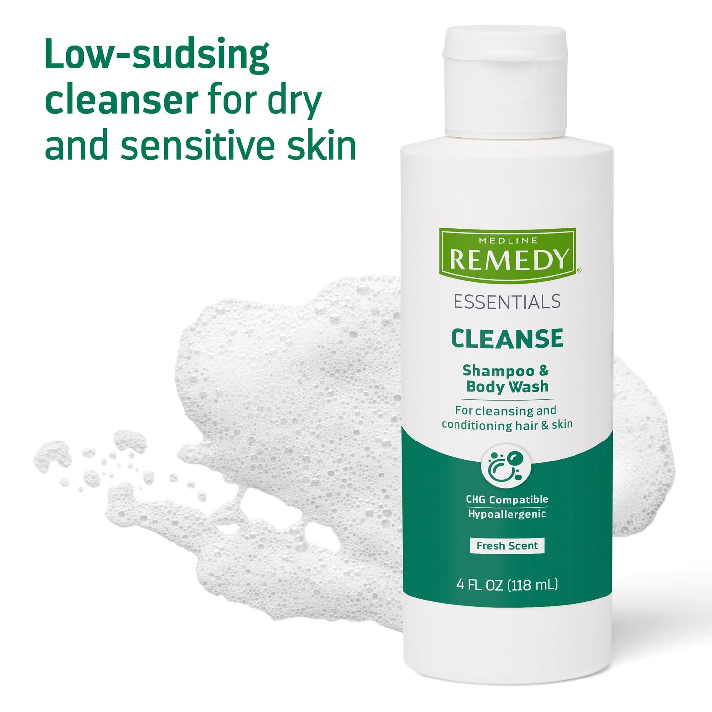 Medline Remedy Essentials Shampoo and Body Wash (4 fl oz), Full Body Cleanser with Aloe, For Adults & Elderly, Easy Rinse Gel for Bath, Shower or Bedside Bathing - 60 Count