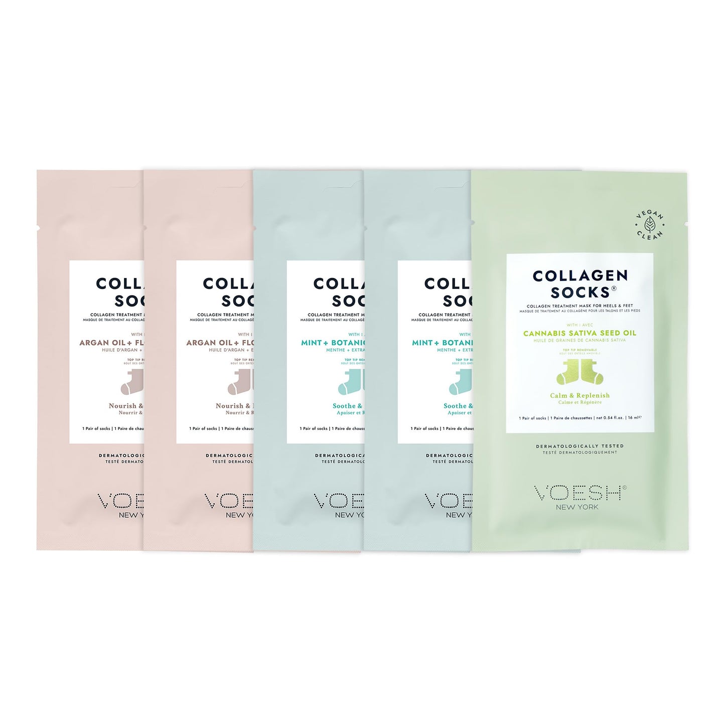 VOESH Collagen Socks, Collagen Socks for Dry Feet, Variety 5 Pack, Cracked Heel Repair, Moisturizing Socks, Spa Pedicure Treatment, Spa Socks, Foot Peel Masks, Vegan
