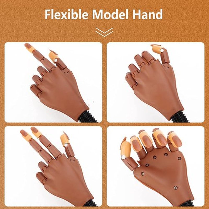 Practice Hand for Acrylic Nails, Adjustable Fake Mannequin Hands for Nails Practice, Flexible Movable Nail Tools Kits Practice Hand with Nail File, Clipper and 100pcs Coffin Nail Tips