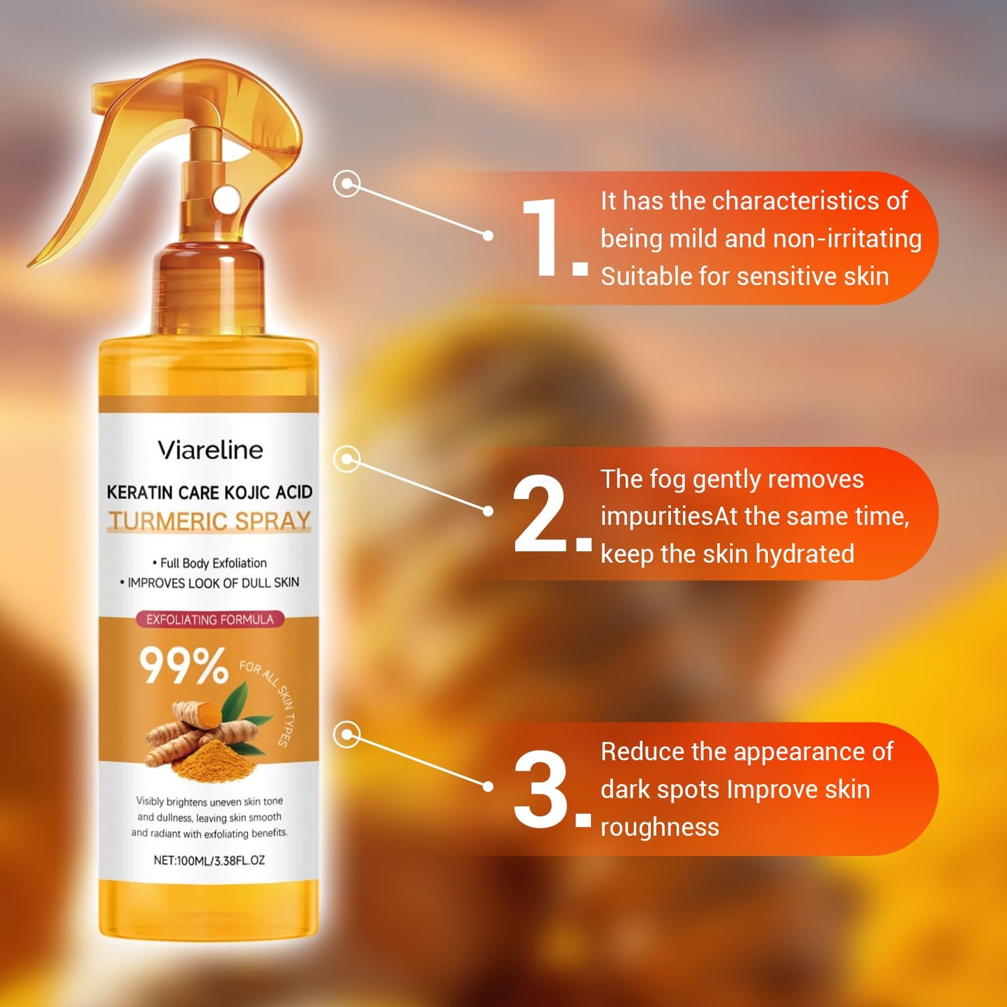 Peel Shot Keratin Care Kojic Acid Turmeric Spray 100ml - Exfoliating Body Spray with Retinol, Niacinamide for Face & Body for All Skin Types