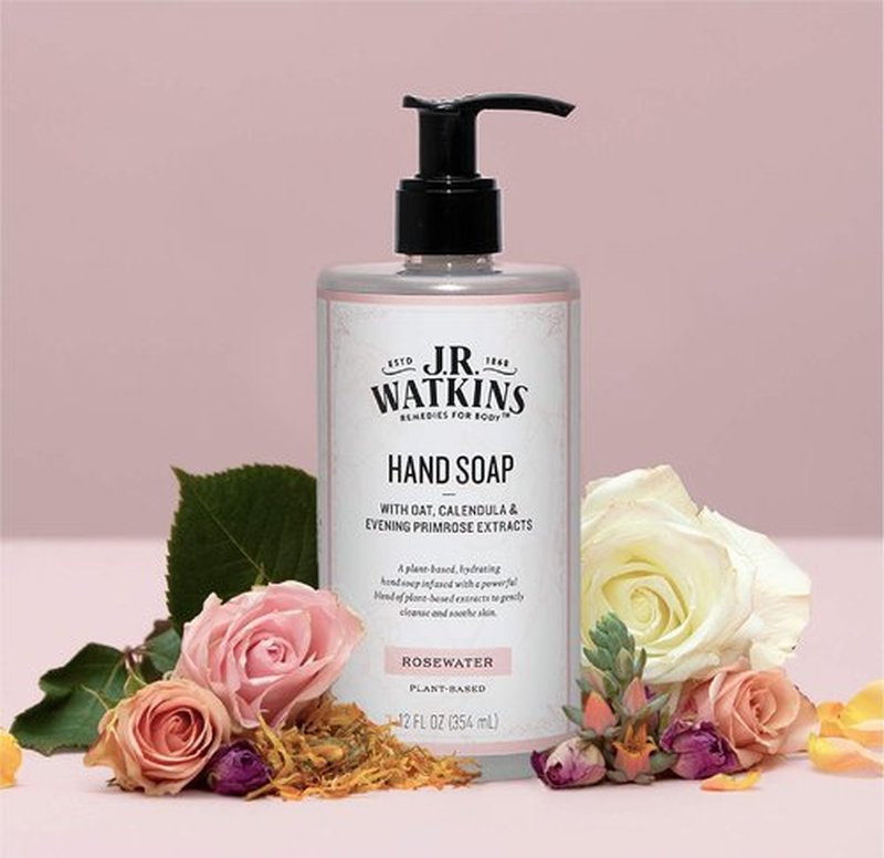 J R Watkins Moisturizing Gel Hand Soap, Rosewater, Plant Based Ingredients, 12 oz Pump