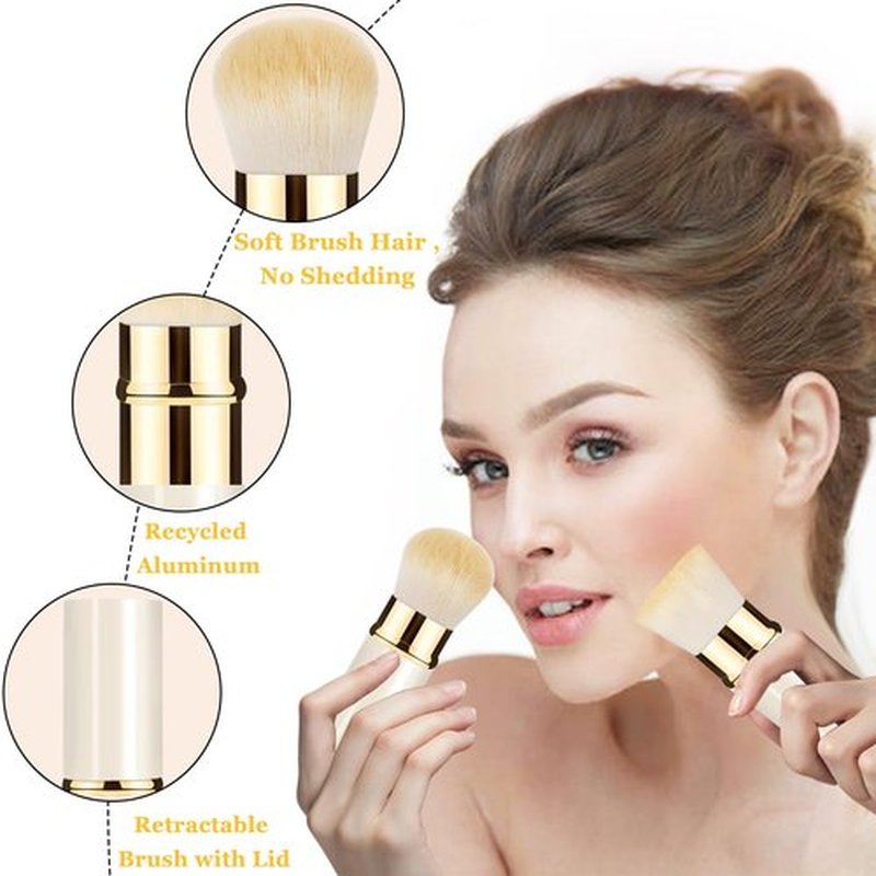 Keriloo Retractable Kabuki Makeup Brush 2 Pack, Travel Powder Foundation Makeup Brush Face Blush Brushes for Blending Liquid, Blush, Bronzer, Buffing, Sunscreen,Flawless Cosmetics