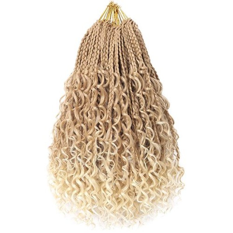 COOKOO 8 Packs Goddess Box Braids Crochet Hair for Women 14 Inch 3X Synthetic Bohomian Hippie Box Braids Crochet Hair Pre Looped With Curly Ends Braiding Hair Extension T27613#