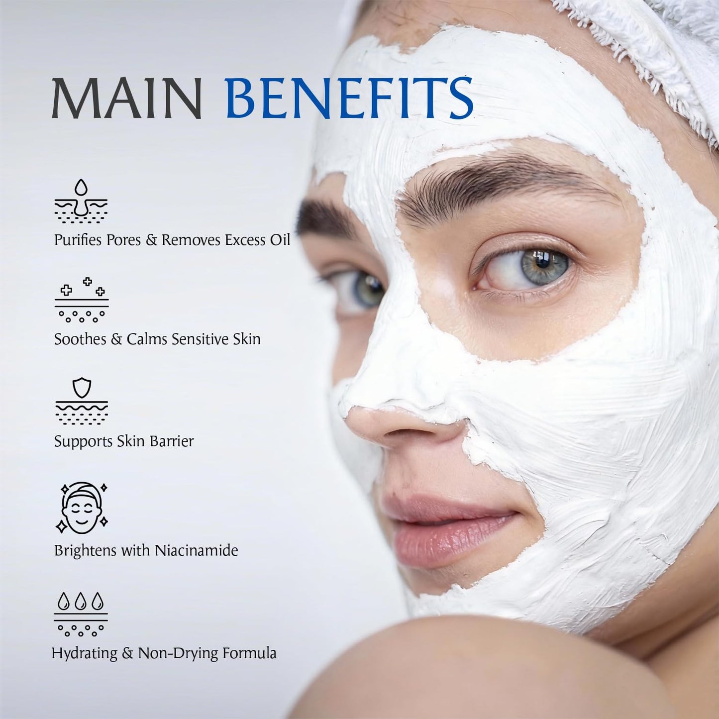 Dermendure Deep Pore Cleansing Clay Mask for Face, Mud Mask for Oily Skin, Blackhead Remove Mask - with Bentonite and Amazonian White Clay - Oil Control, Niacinamide Brightening, Pore Purifying, 100g