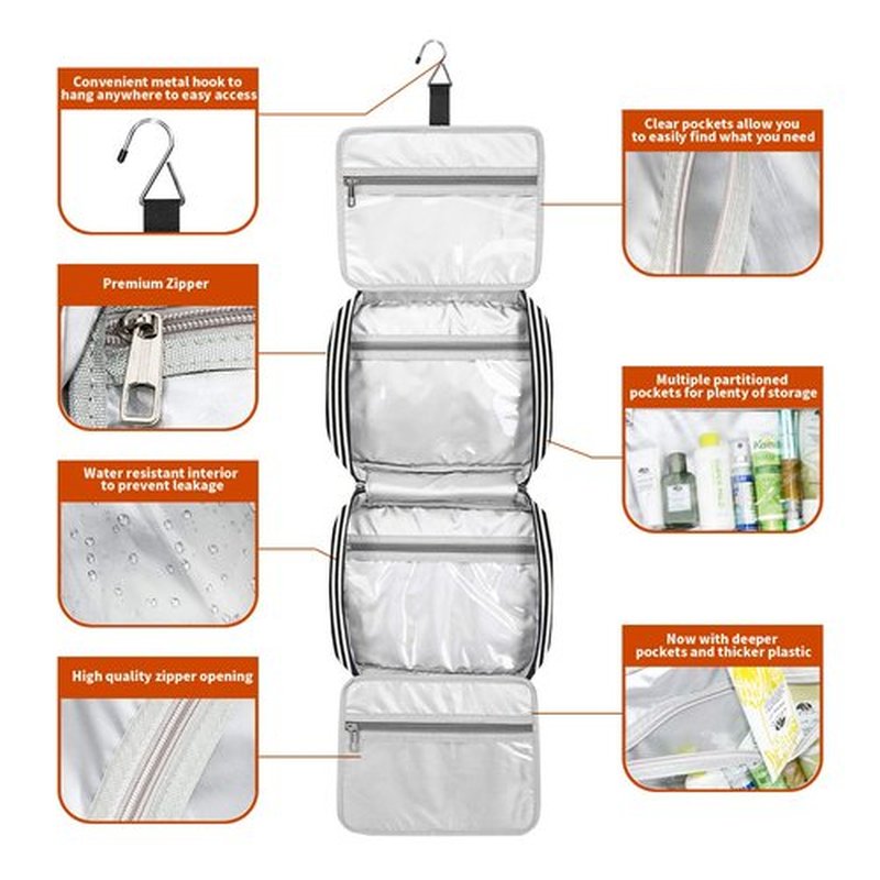 Bosidu Hanging Travel Toiletry Bag,Large Capacity Travel Toiletry Organizer for Traveling Women with 4 Compartments & 1 Sturdy Hook,Perfect for Travel| Daily Use| Valentines' Day
