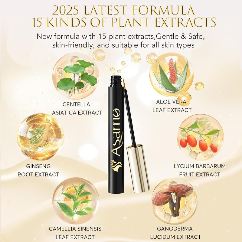 Eyelash Growth Serum - 15 Plant Extracts for Longer, Denser Lashes | Hypoallergenic, Oil-Free, Black-Gold