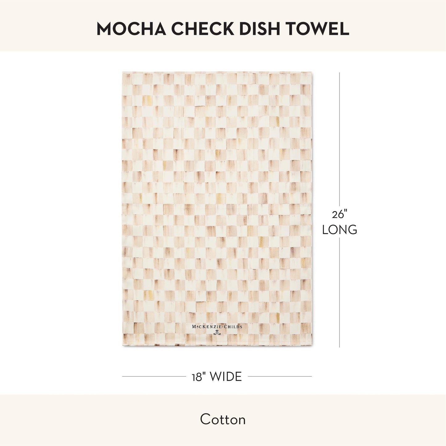 MACKENZIE-CHILDS Printed Cotton Dish Towel, Decorative Kitchen Towel, Brown-and-White Mocha Check