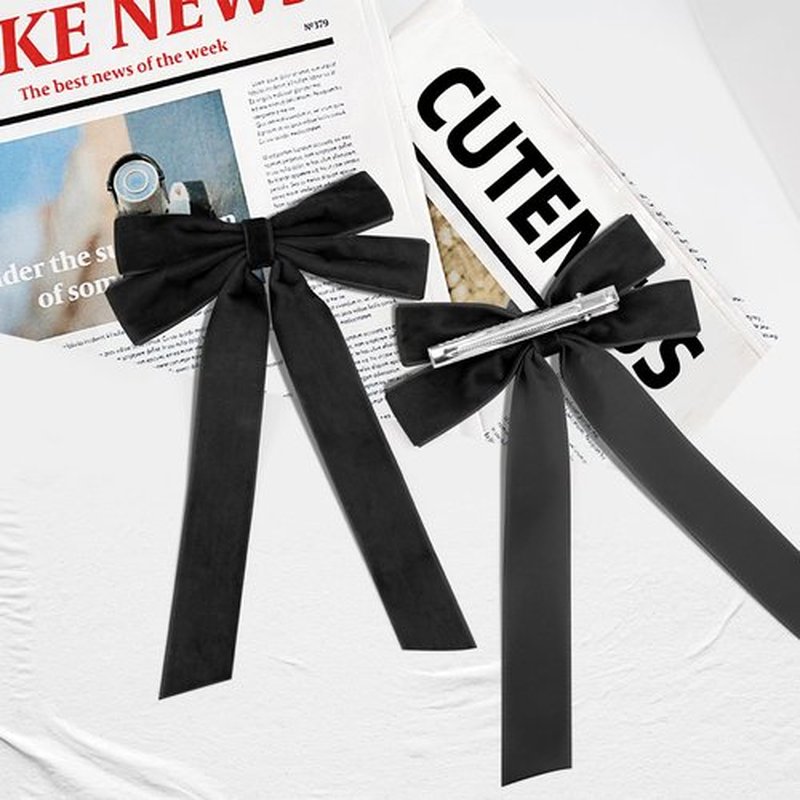 2PCS Black Hair Bows Soft Velvet Bow Hair Clip with Long Tail Hair Accessories for Women Girls Toddlers Teen Girl Gifts Cute Trendy Stuff