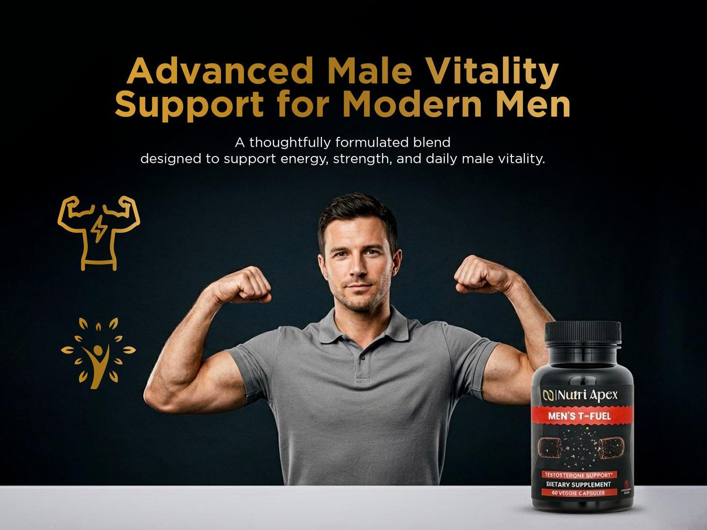Nutri Apex Testosterone Supplement for Men – Natural Herbal Blend with Fenugreek, Tribulus, Panax Ginseng & DHEA – Supports Energy, Stamina & Healthy T-Levels – 60 Veggie Capsules, Made in USA