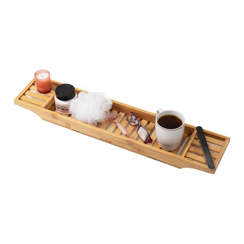 Mind Reader Bathtub Tray, Shower Organizer, Bathroom Accessory, Wood Tray, Rayon from Bamboo, 27.5" L x 5.75" Wx 1.75" H, Brown