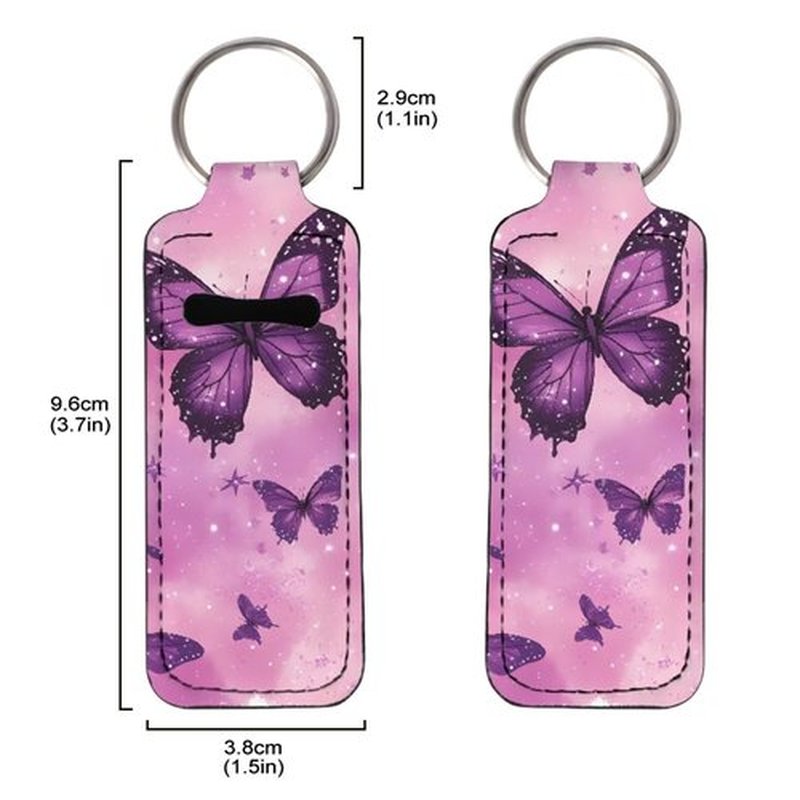 SEANATIVE Purple Butterfly 5 Pieces Lipstick Keychain Holder Lip Balm Holder Keychain Clip on Sleeve Chapstick Lip Gloss Holder Colorful Lipstick Pocket Keychain Bag Accessories for Women