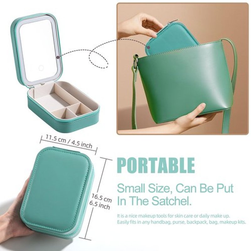 BS-MALL Travel Cosmetic Mirror Case LED Makeup Mirror Storage Case for Makeup Brushes Cosmetic Tools Pink On-the-go Makeup Needs (Green)…