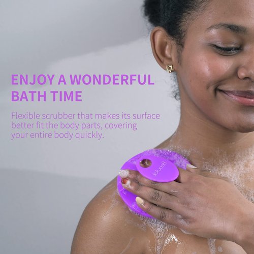 Silicone Body Scrubber 2 Pack Shower Bath Brush, More Hygienic Than Traditional Loofah, Lather Nicely, Long Lasting, Gentle Exfoliating for Women Men Baby Sensitive Skin, Black+Purple