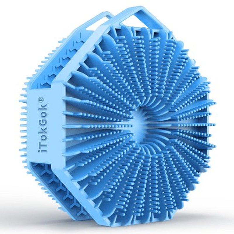 iTokGoK® Silver-Infused 2-in-1 Silicone Body Scrubber, Double-Sided Design Body Brush Silicone Body Scrubber Exfoliating Body Brushes for Sensitive Skin for Showering, Silicone Loofah - Sky Blue