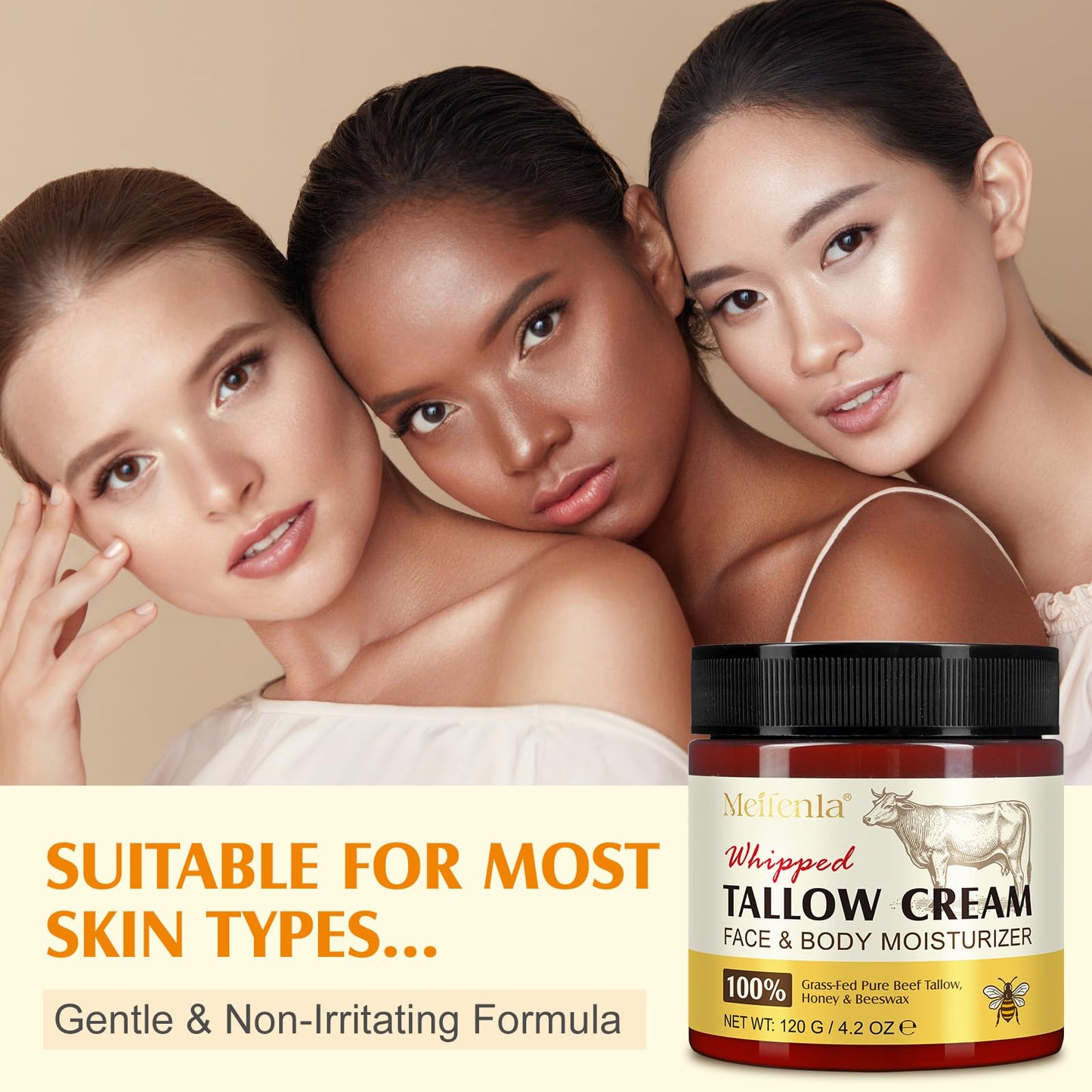 Meifenla Beef Tallow for Skin, Tallow and Honey Cream Natural Tallow Face Moisturizer,Hydrating Beef Tallow Balm Deeply Moisturizing for Face & Body Skin Care