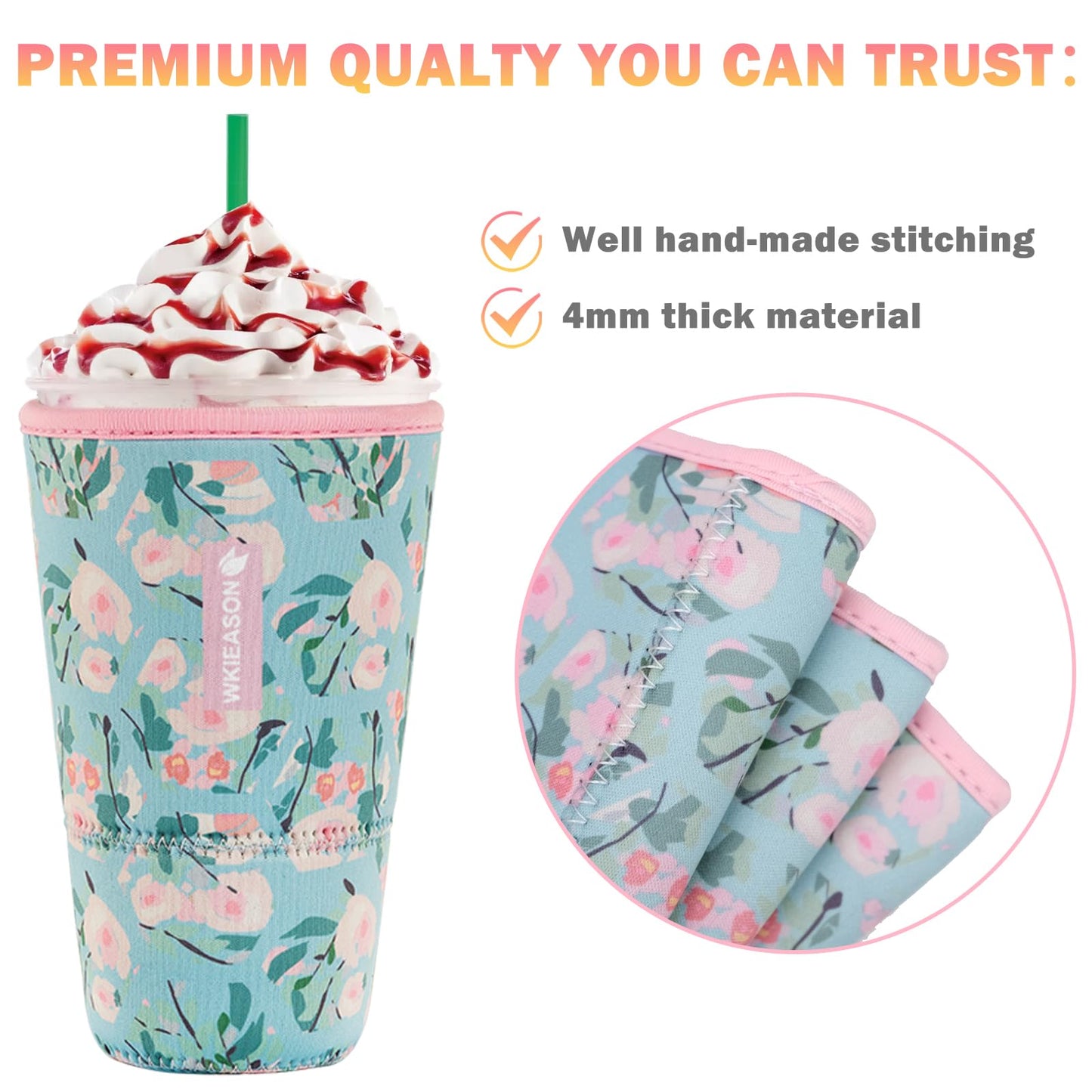 Reusable Iced Coffee Insulator Sleeve for Cold Beverages and Neoprene Cold Coffee Cup Sleeves Cooler Cover 16-32OZ for Coffee Cups, McDonalds, Dunkin Donuts, More(Floral flower)