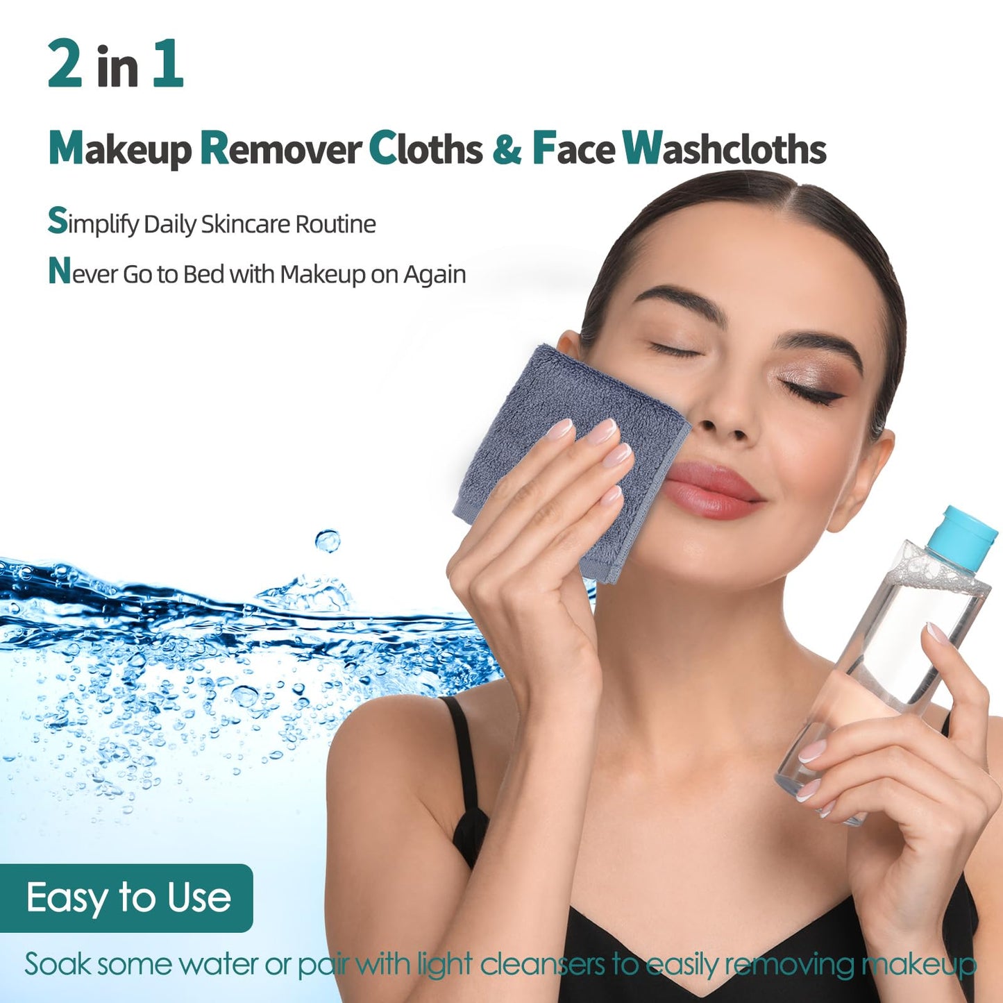 Wash Cloths 12 Pack, Reusable Makeup Remover Towel, Super Soft and Gentle Face Towel for Sensitive Skin, 10x10 inch Small Face Washcloths, Easy to Clean Lint Free Slate Blue Facial Cleansing Cloths
