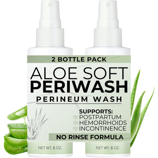 Aloe Soft Perineal Spray - Pack of 2 8 oz Rinse Free Perineum Wash - Cleanses and Soothes - Made with Aloe Vera Extract